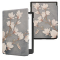 kwmobile Klapphülle kompatibel mit Pocketbook InkPad 4 / Color 3 / Color 2 / Vivlio InkPad 4 / InkPad Color 3 Hülle - eReader Case - Magnolien Taupe Weiß Blaugrau Taupe  [dsg07]