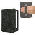 kwmobile Klapphülle kompatibel mit Pocketbook Verse / Verse Lite / Verse Pro / Color / Vivlio Light/Light HD Hülle - Flipcase für den eReader mit Handschlaufe - Blumen im grünen Relief Grün Grün  [dsg04]