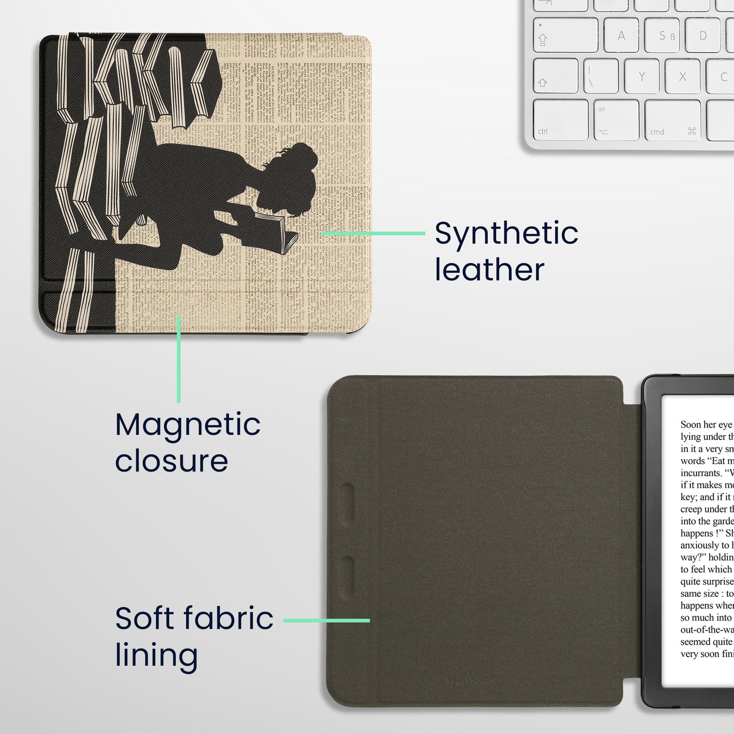 kwmobile Protective Case for Kobo Libra Colour / Tolino Vision Color - eReader Flip Case with Auto Sleep Function