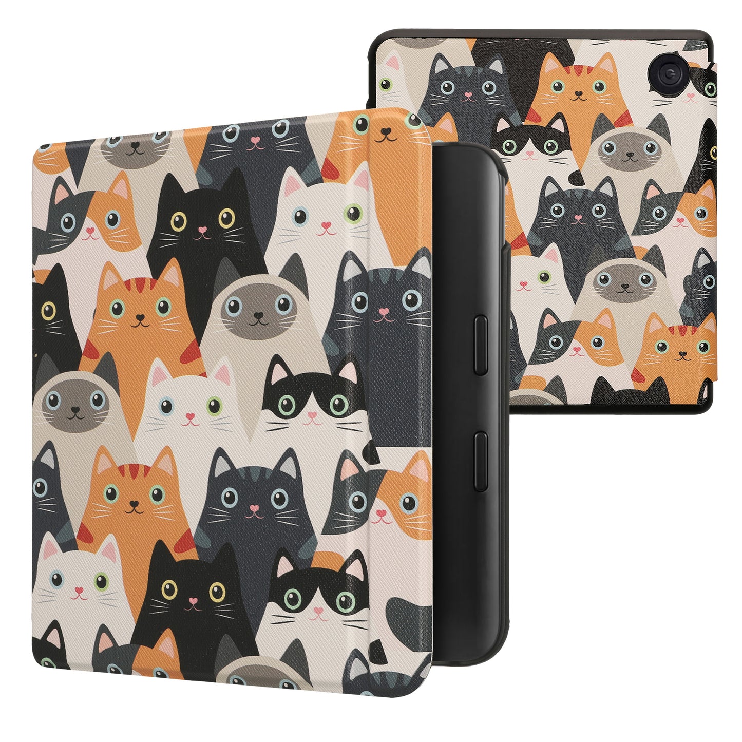 kwmobile Klapphülle kompatibel mit Kobo Kobo Libra Colour / Tolino Vision Color Hülle - eReader Case - Katzen Orange Schwarz Weiß Orange  [dsg02]