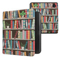 kwmobile Klapphülle kompatibel mit Kobo Kobo Libra Colour / Tolino Vision Color Hülle - eReader Case - Bücherregal mit Pflanzen Blau Grün Pink Blau  [dsg03]