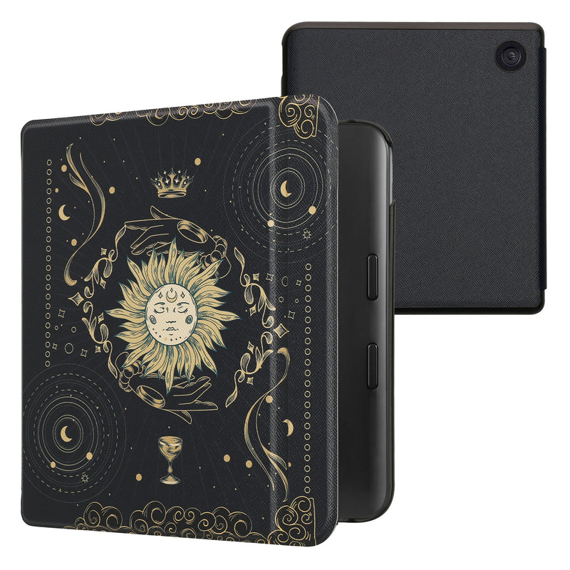 kwmobile Klapphülle kompatibel mit Kobo Kobo Libra Colour / Tolino Vision Color Hülle - eReader Case - Tarot Karten Dunkelblau Gelb Schwarz Dunkelblau  [dsg12]