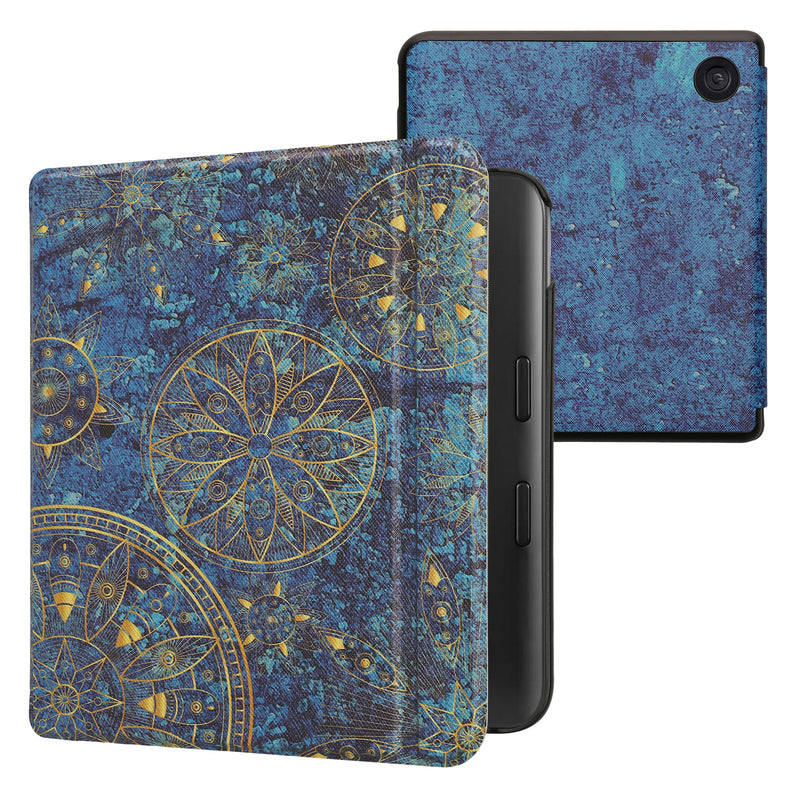 kwmobile Klapphülle kompatibel mit Kobo Kobo Libra Colour / Tolino Vision Color Hülle - eReader Case - Mandala Gelb Dunkelblau Gelb  [dsg14]