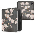 kwmobile Klapphülle kompatibel mit Kobo Kobo Libra Colour / Tolino Vision Color Hülle - eReader Case - Magnolien Taupe Weiß Dunkelgrau Taupe  [dsg19]