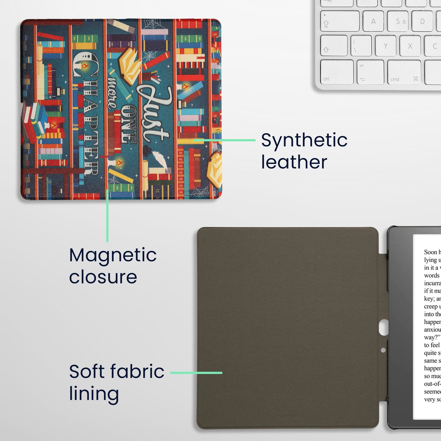 kwmobile Case for Amazon Kindle Scribe (2022/2024) - eReader Flip Cover with Auto Sleep Function - Library Motto
