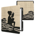 kwmobile Klapphülle kompatibel mit Amazon Kindle Scribe (2022/2024) Hülle - eReader Case - Lesende Frau Schwarz Beige Schwarz  [dsg03]