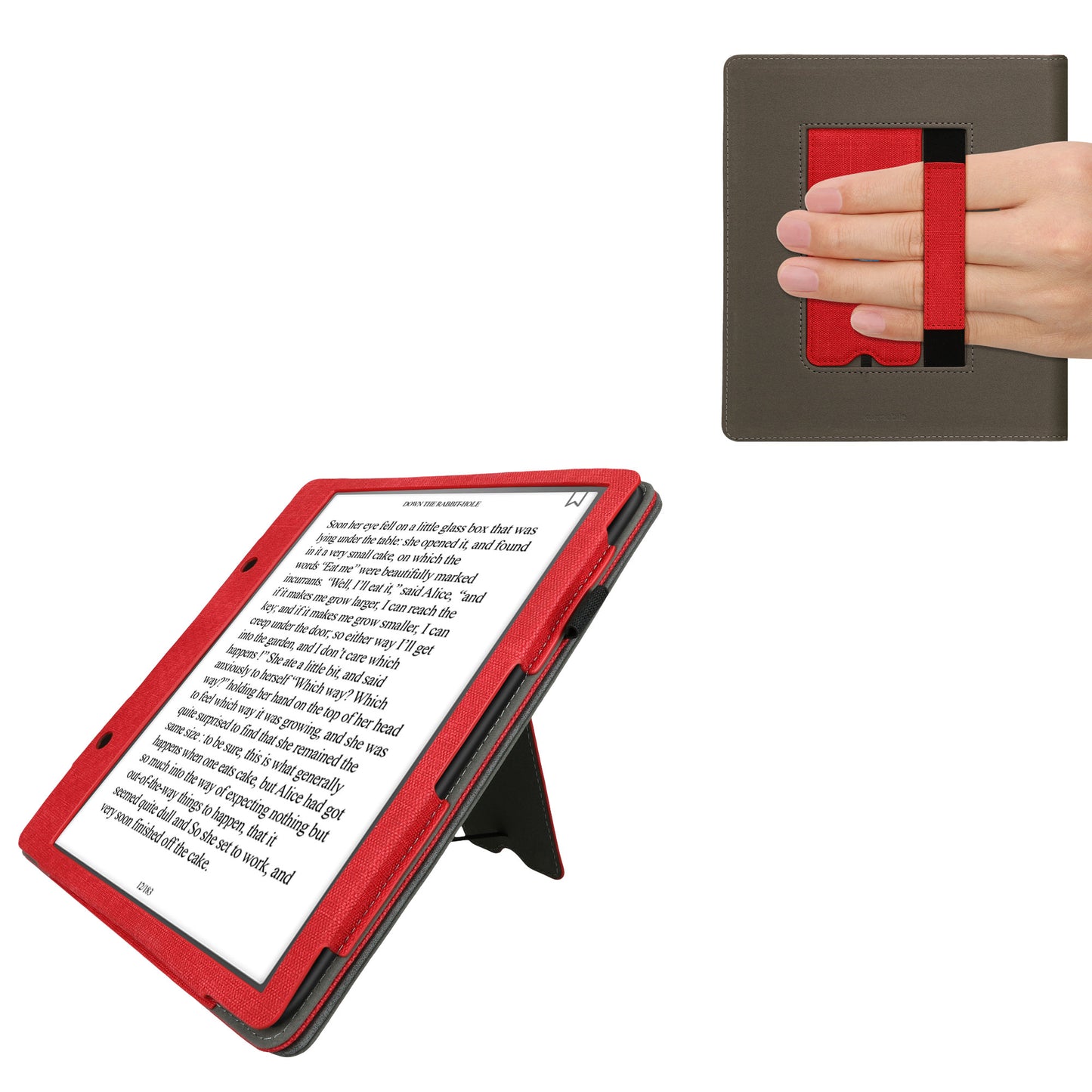 kwmobile Hülle kompatibel mit Amazon Kindle Scribe (2022/2024) Hülle - Flip Case mit Handschlaufe - Kunstleder Cover - Rot Dunkelgrau Rot  