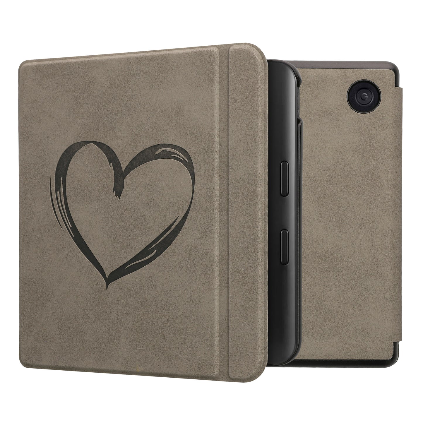kwmobile Hülle kompatibel mit Kobo Kobo Libra Colour / Tolino Vision Color Hülle - Kunstleder Cover - Herz Brush Grau Grau  [dsg02]