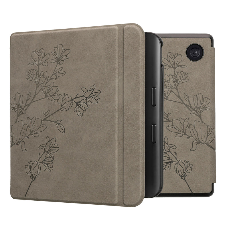 kwmobile Hülle kompatibel mit Kobo Kobo Libra Colour / Tolino Vision Color Hülle - Kunstleder Cover - Magnolien Grau Grau  [dsg03]