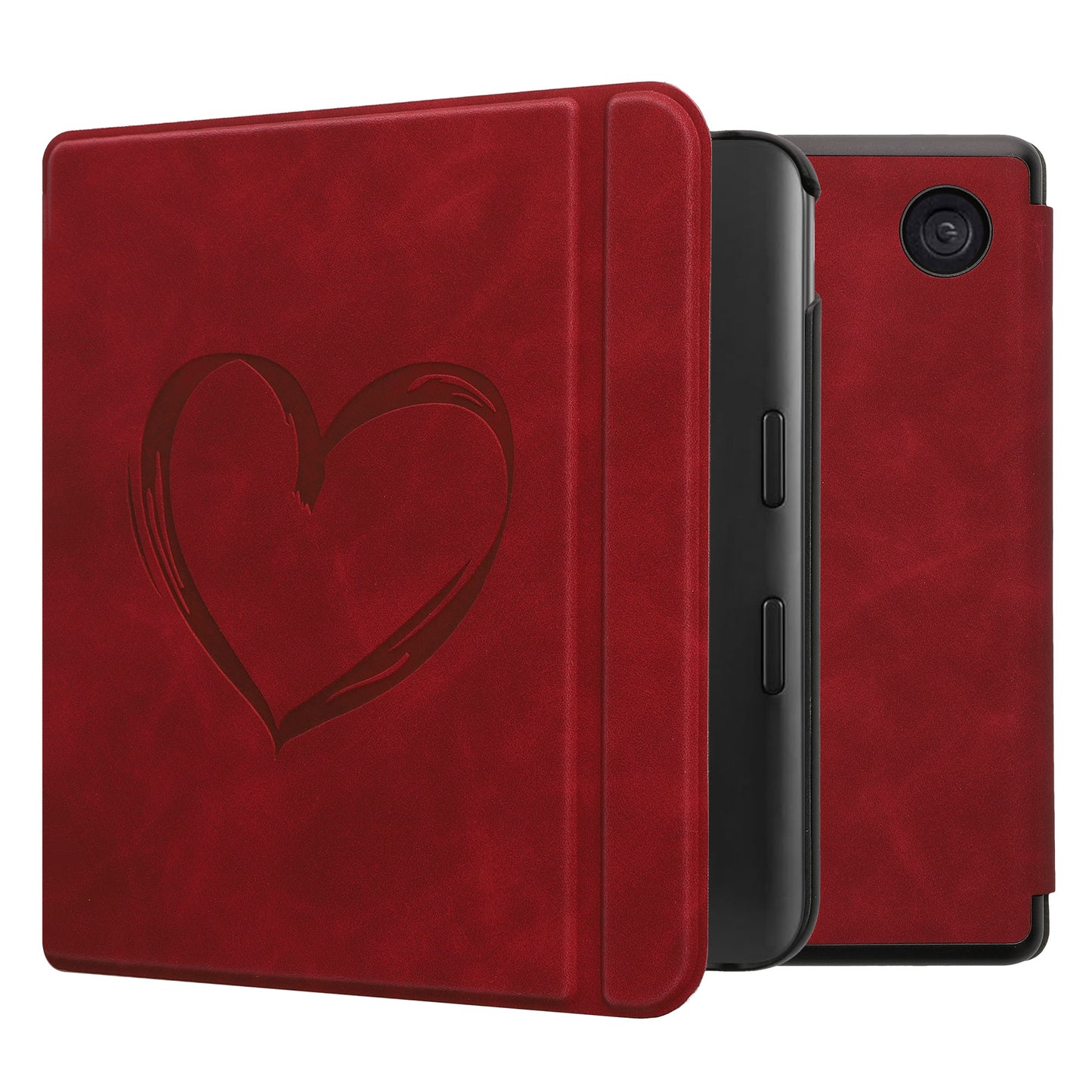 kwmobile Hülle kompatibel mit Kobo Kobo Libra Colour / Tolino Vision Color Hülle - Kunstleder Cover - Herz Brush Dunkelrot Dunkelrot  [dsg04]