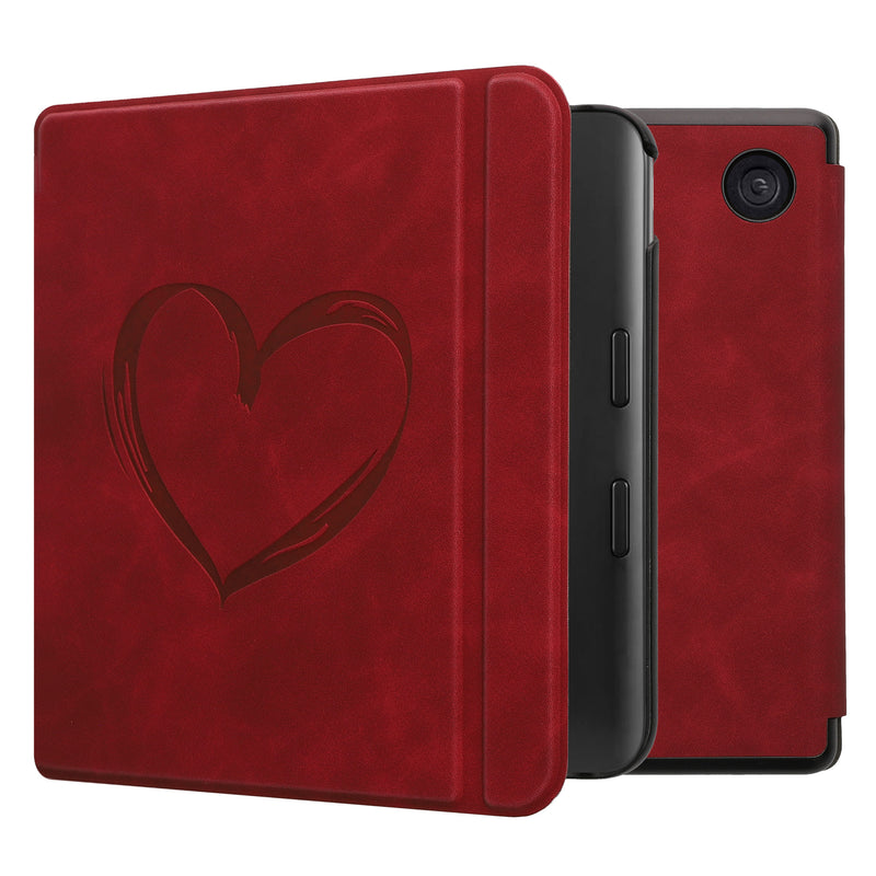 kwmobile Hülle kompatibel mit Kobo Kobo Libra Colour / Tolino Vision Color Hülle - Kunstleder Cover - Herz Brush Dunkelrot Dunkelrot  [dsg04]