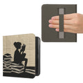 kwmobile Klapphülle kompatibel mit Kobo Kobo Libra Colour / Tolino Vision Color Hülle - Flipcase für den eReader mit Handschlaufe - Lesende Frau Schwarz Beige Schwarz  [dsg02]