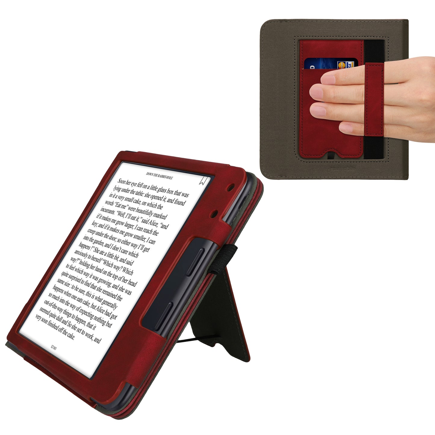 kwmobile Schutzhülle kompatibel mit Kobo Kobo Libra Colour / Tolino Vision Color Flip Hülle - Cover mit Handschlaufe - Herz Brush Dunkelrot Dunkelrot  [dsg01]