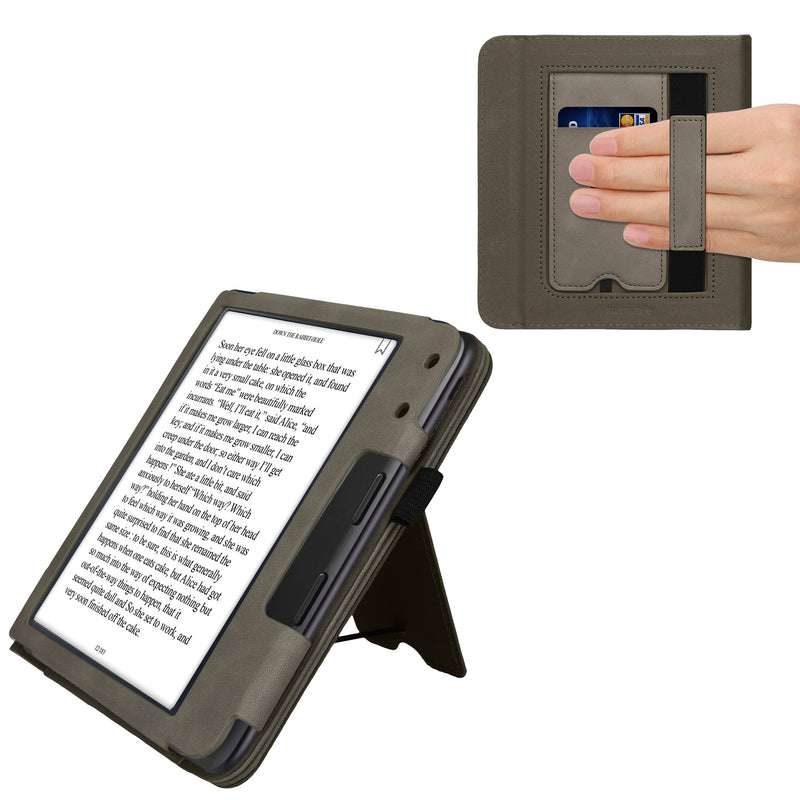 kwmobile Schutzhülle kompatibel mit Kobo Kobo Libra Colour / Tolino Vision Color Flip Hülle - Cover mit Handschlaufe - Pusteblume Love Grau Grau  [dsg03]