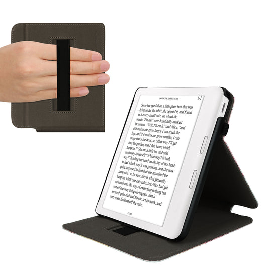 kwmobile Hülle kompatibel mit Kobo Kobo Libra Colour / Tolino Vision Color Hülle - Case mit Schlaufe und Ständer - Travel Schriftzug Schwarz Mehrfarbig Schwarz  [dsg01]