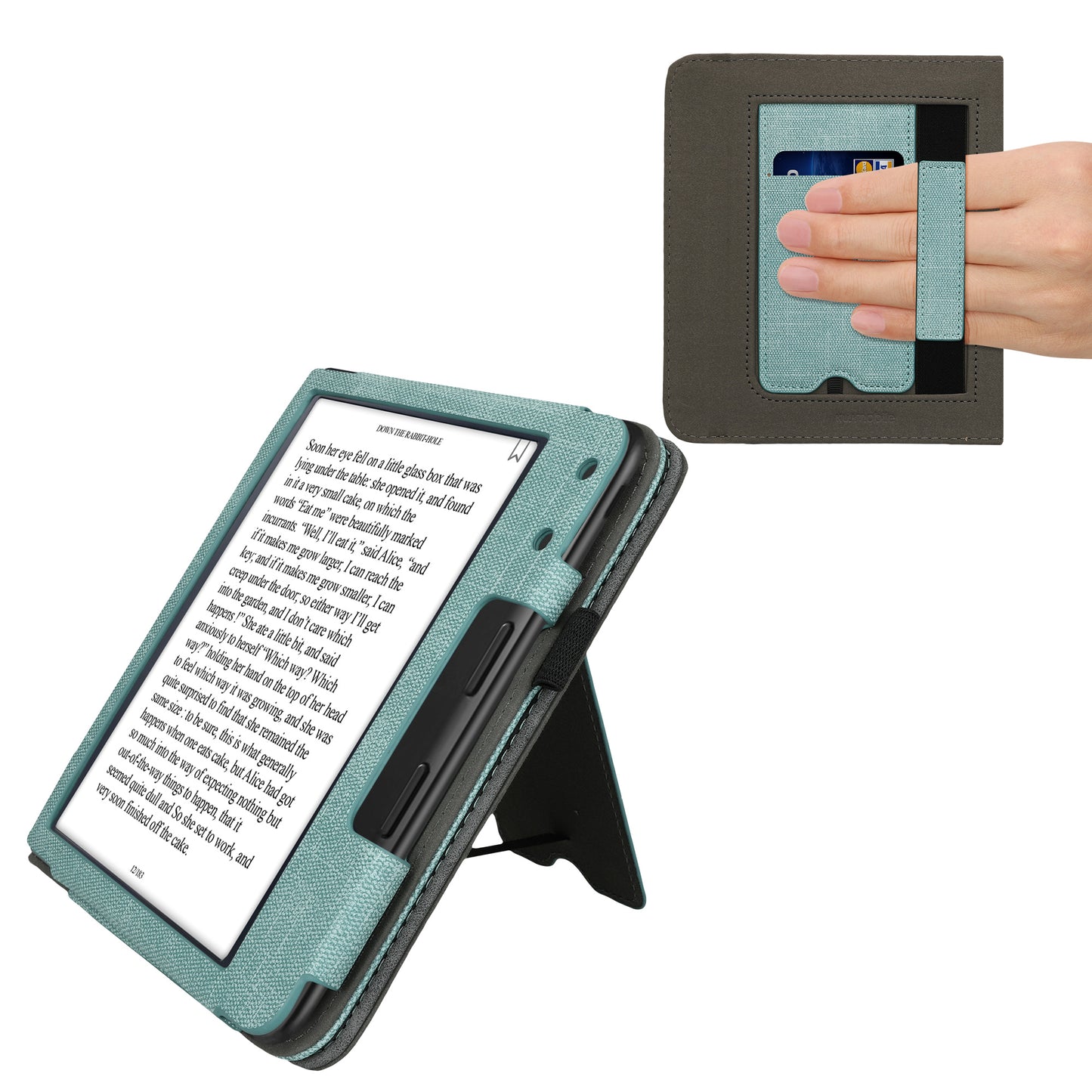 kwmobile Hülle kompatibel mit Kobo Kobo Libra Colour / Tolino Vision Color Hülle - Flip Case mit Handschlaufe - Kunstleder Cover - Mintgrün Dunkelgrau Mintgrün  [dsg01]