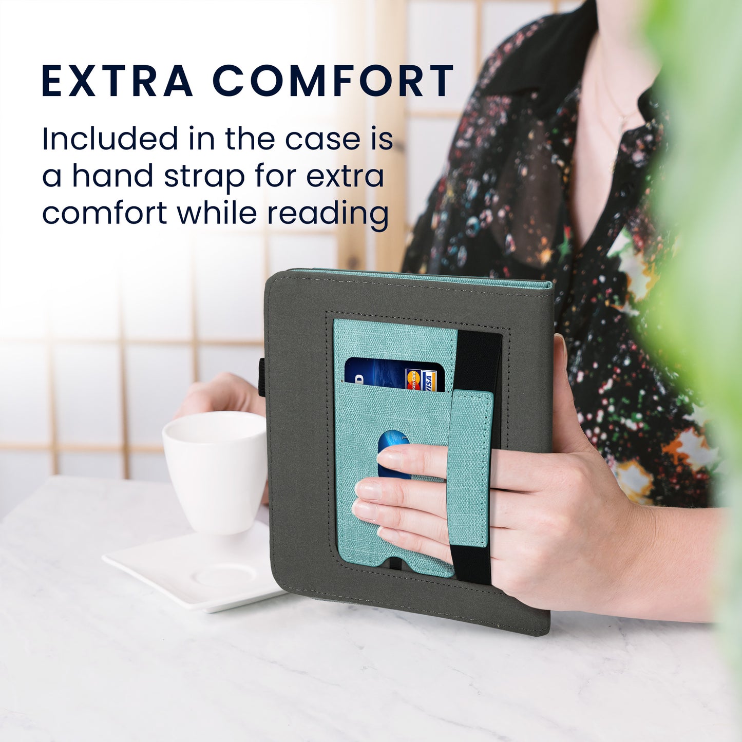 kwmobile Case Compatible with Kobo Libra Colour / Tolino Vision Color Case - Flip Case with Hand Strap - Faux Leather Cover