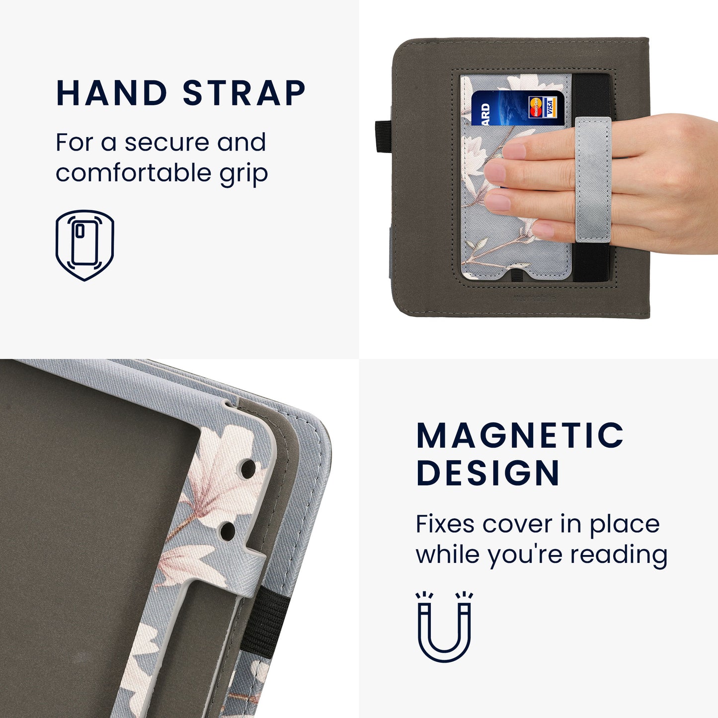 kwmobile Flip Cover compatible with Kobo Libra Colour / Tolino Vision Color - Case with Hand Strap
