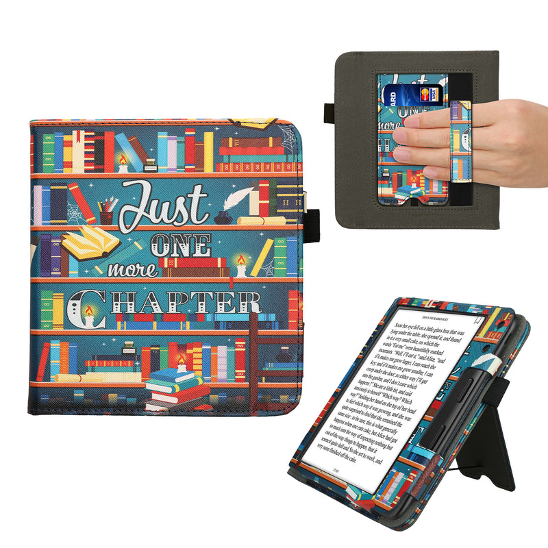 kwmobile Flip Cover kompatibel mit Kobo Kobo Libra Colour / Tolino Vision Color - Hülle mit Handschlaufe Bibliothek Motto Mehrfarbig Mehrfarbig  [dsg03]