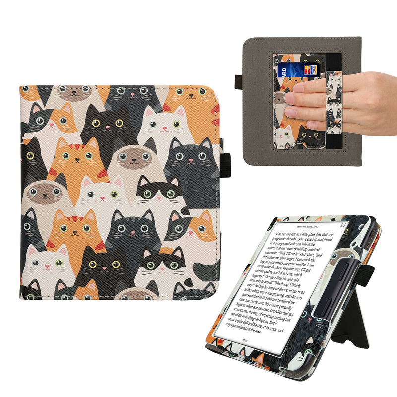 kwmobile Flip Cover kompatibel mit Kobo Kobo Libra Colour / Tolino Vision Color - Hülle mit Handschlaufe Katzen Orange Schwarz Weiß Orange  [dsg07]