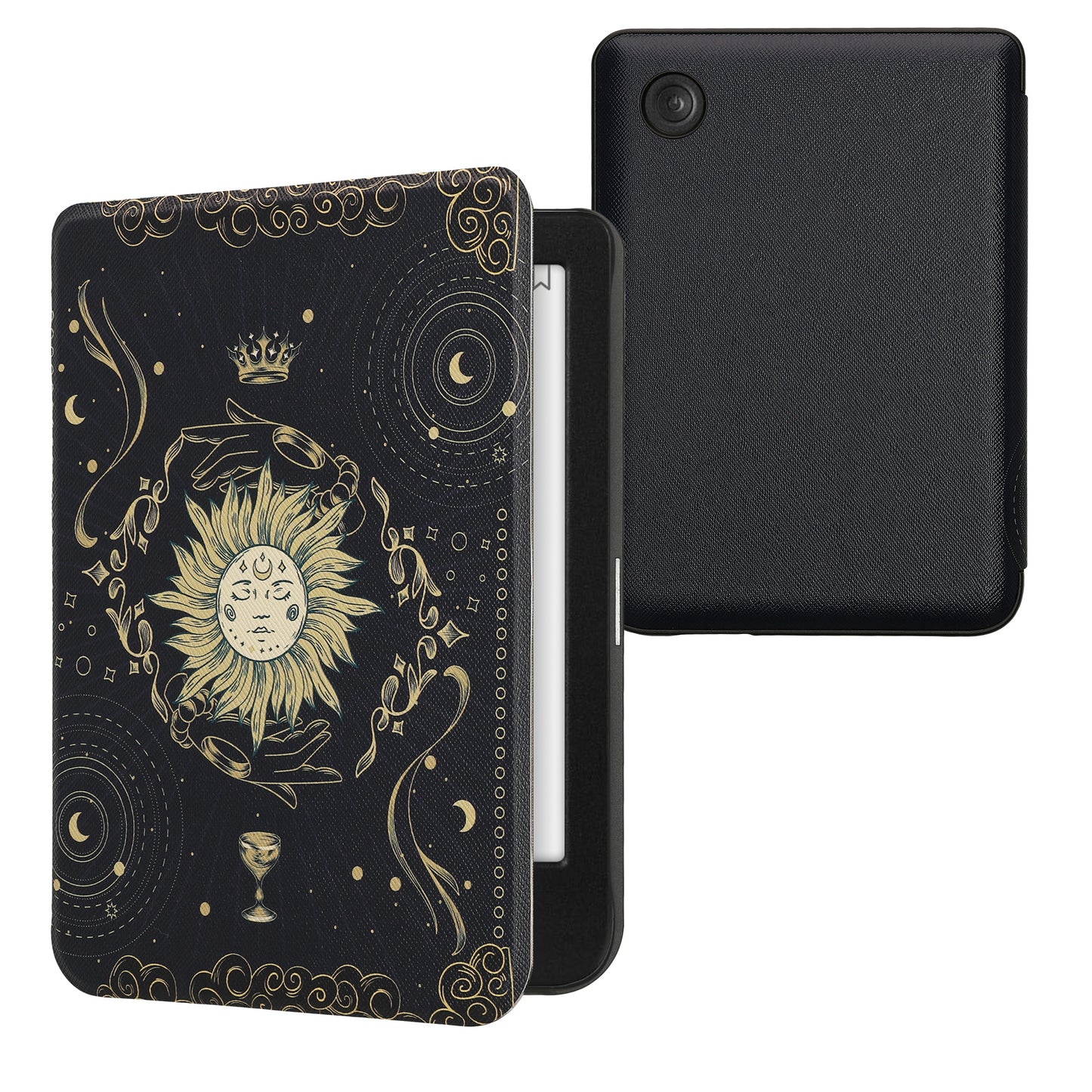 kwmobile Klapphülle kompatibel mit Kobo Clara BW / Clara Colour / Tolino Shine (5) / Shine Color Hülle - eReader Case - Tarot Karten Dunkelblau Gelb Schwarz Dunkelblau  [dsg13]