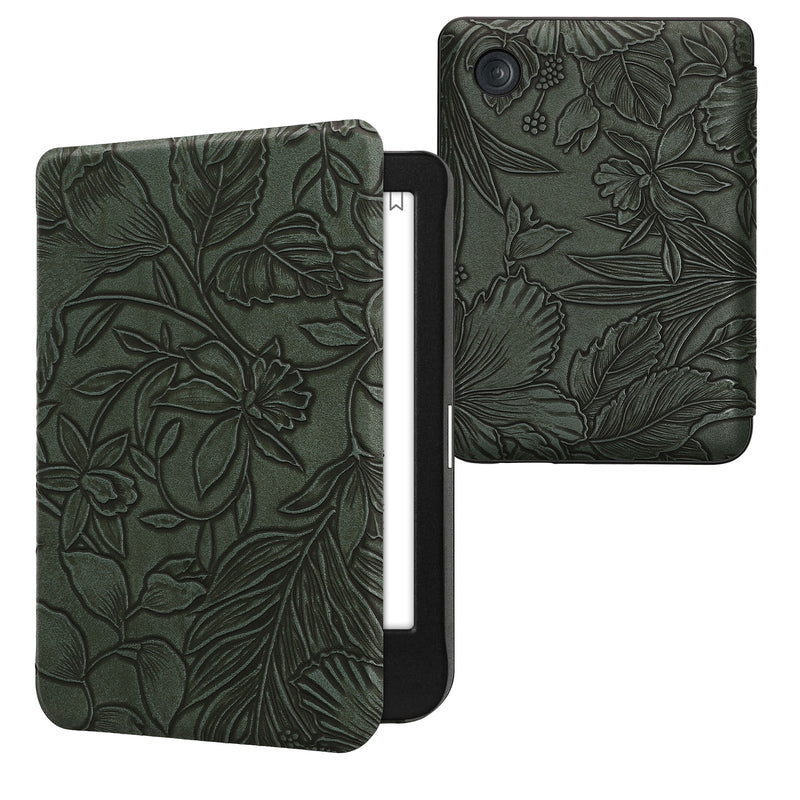 kwmobile Klapphülle kompatibel mit Kobo Clara BW / Clara Colour / Tolino Shine (5) / Shine Color Hülle - eReader Case - Blumen im grünen Relief Grün Grün  [dsg15]