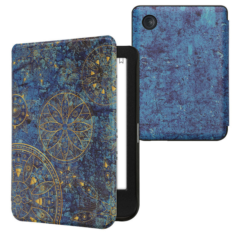 kwmobile Klapphülle kompatibel mit Kobo Clara BW / Clara Colour / Tolino Shine (5) / Shine Color Hülle - eReader Case - Mandala Gelb Dunkelblau Gelb  [dsg19]
