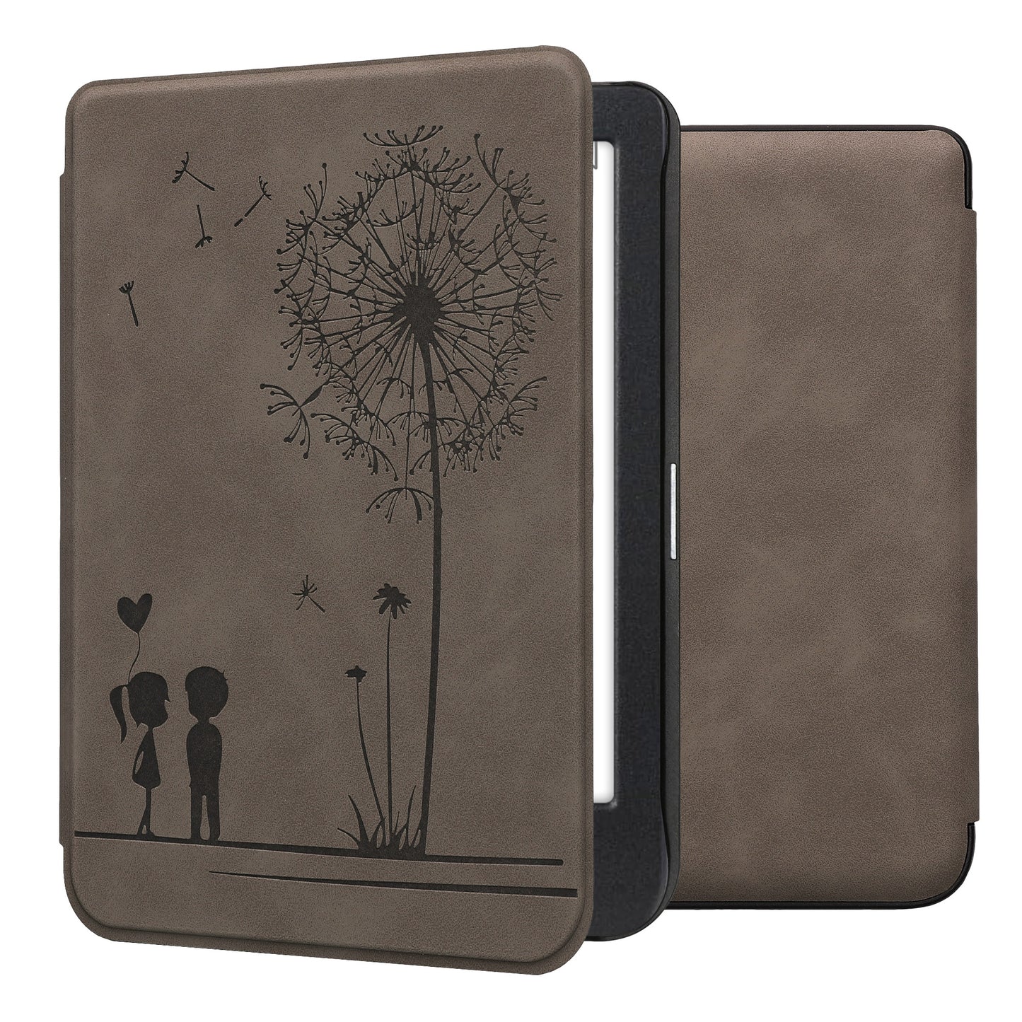 kwmobile Hülle kompatibel mit Kobo Clara BW / Clara Colour / Tolino Shine (5) / Shine Color Hülle - Kunstleder Cover - Pusteblume Love Grau Grau  [dsg05]