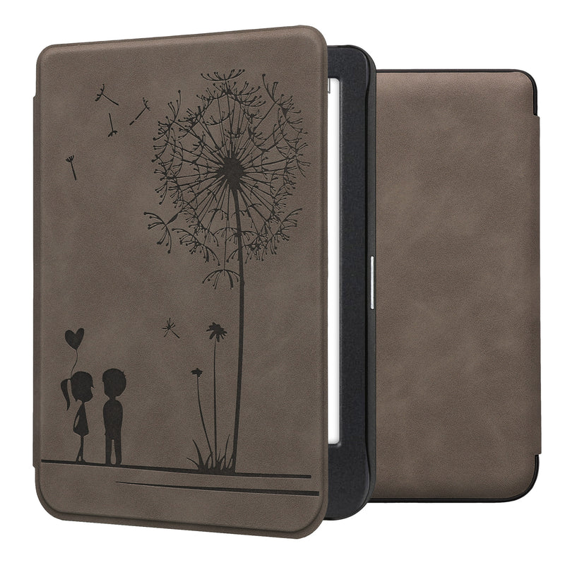 kwmobile Hülle kompatibel mit Kobo Clara BW / Clara Colour / Tolino Shine (5) / Shine Color Hülle - Kunstleder Cover - Pusteblume Love Grau Grau  [dsg05]