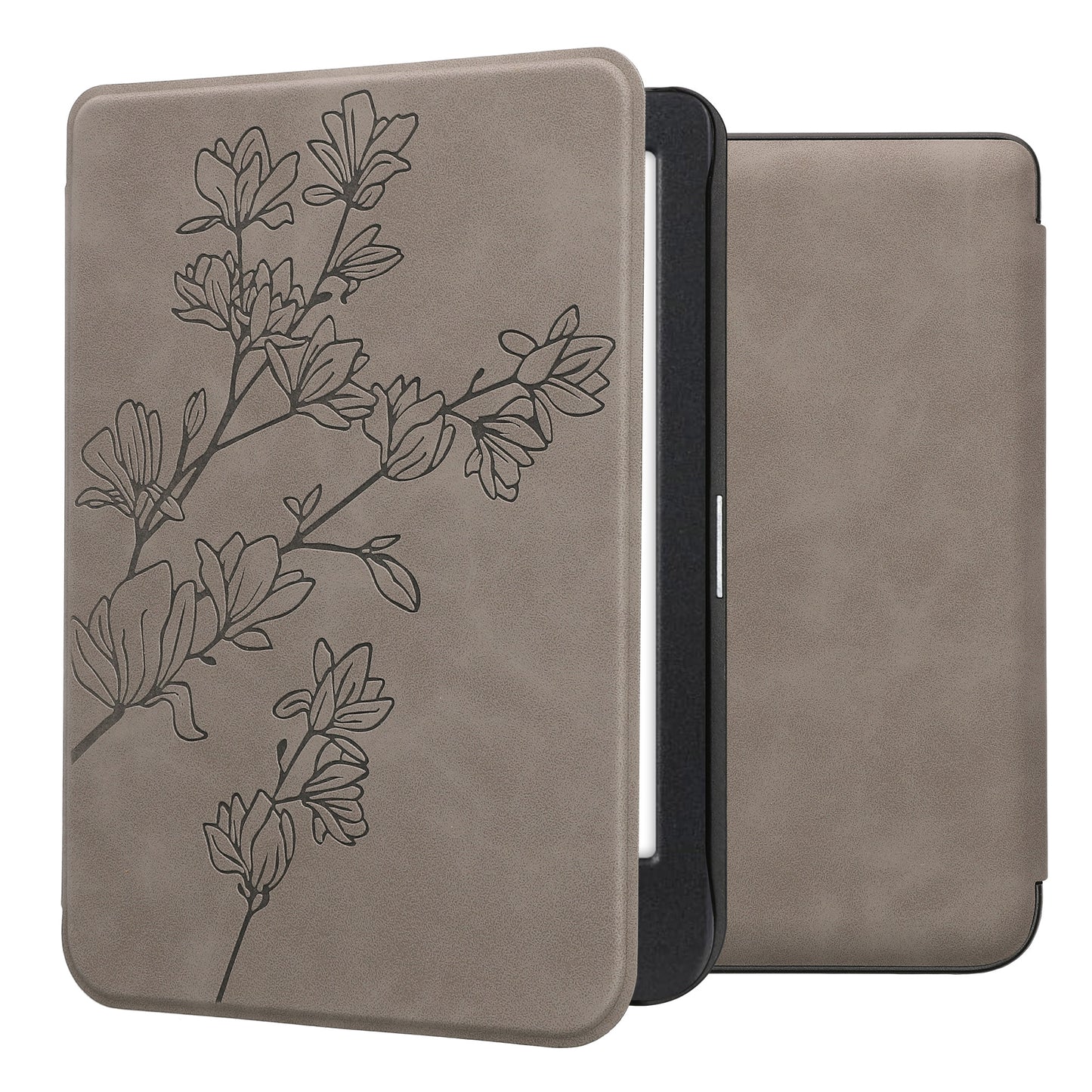 kwmobile Hülle kompatibel mit Kobo Clara BW / Clara Colour / Tolino Shine (5) / Shine Color Hülle - Kunstleder Cover - Magnolien Grau Grau  [dsg07]