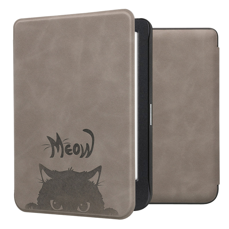 kwmobile Hülle kompatibel mit Kobo Clara BW / Clara Colour / Tolino Shine (5) / Shine Color Hülle - Kunstleder Cover - Katze Meow Grau Schwarz Grau  [dsg08]