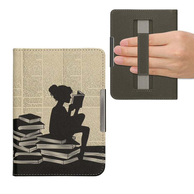 kwmobile Protective Case for Kobo Clara BW / Clara Colour / Tolino Shine (5) / Shine Color Cover - eReader Flip Case with Hand Strap and Auto Sleep Function