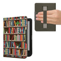 kwmobile Klapphülle kompatibel mit Kobo Clara BW / Clara Colour / Tolino Shine (5) / Shine Color Hülle - Flipcase für den eReader mit Handschlaufe - Bücherregal mit Pflanzen Blau Grün Pink Blau  [dsg10]