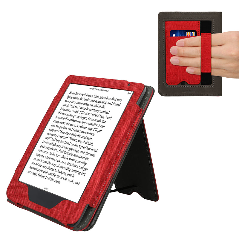 kwmobile Hülle kompatibel mit Kobo Clara BW / Clara Colour / Tolino Shine (5) / Shine Color Hülle - Flip Case mit Handschlaufe - Kunstleder Cover - Rot Dunkelgrau Rot  