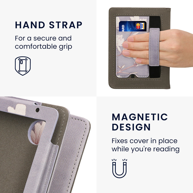 kwmobile Flip Case compatible with Kobo Clara BW / Clara Colour / Tolino Shine (5) / Shine Color - Cover with Hand Strap