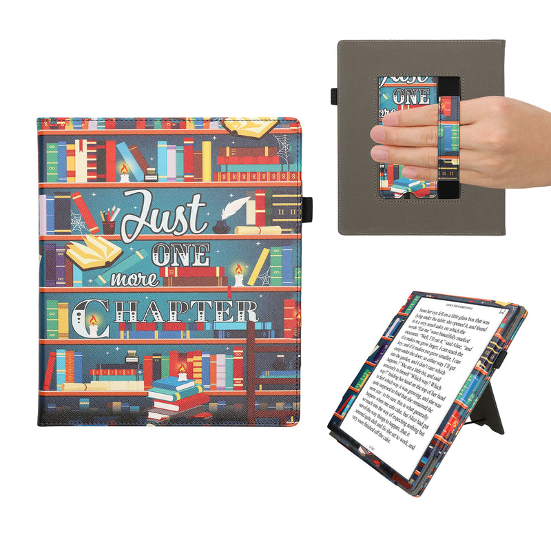 kwmobile Flip Cover kompatibel mit Pocketbook InkPad Eo / Bigme InkNote Color+ - Hülle mit Handschlaufe Bibliothek Motto Mehrfarbig Mehrfarbig  [dsg01]