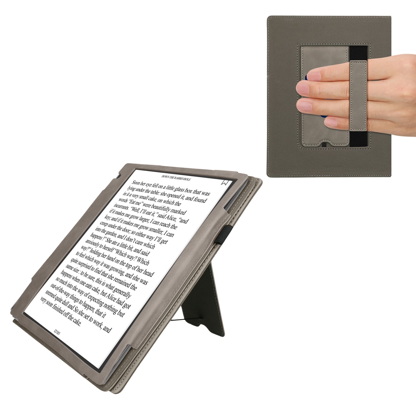 kwmobile Schutzhülle kompatibel mit Pocketbook InkPad Eo / Bigme InkNote Color+ Flip Hülle - Cover mit Handschlaufe - Aufgehende Sonne Grau Grau  [dsg01]