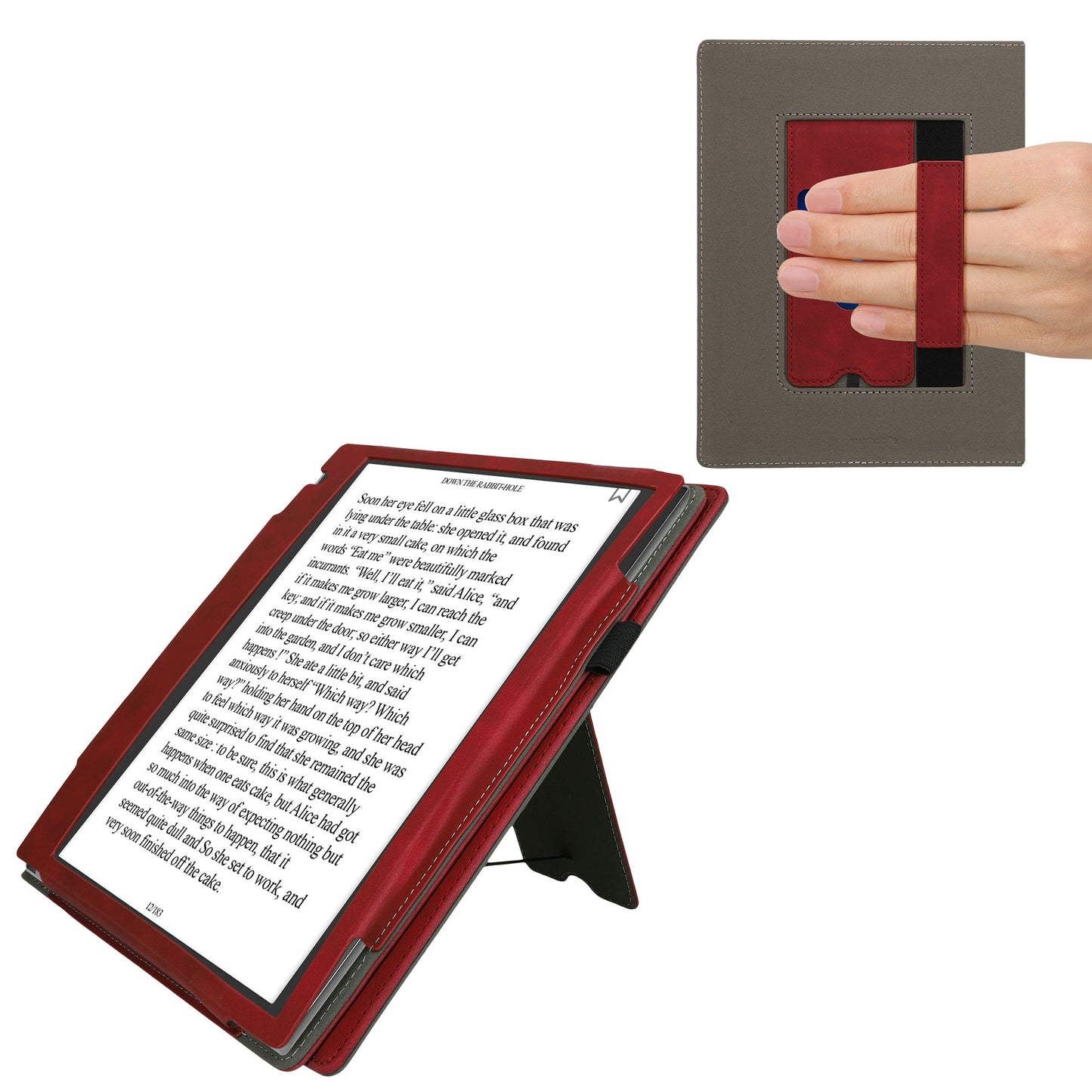 kwmobile Schutzhülle kompatibel mit Pocketbook InkPad Eo / Bigme InkNote Color+ Flip Hülle - Cover mit Handschlaufe - Herz Brush Dunkelrot Dunkelrot  [dsg04]