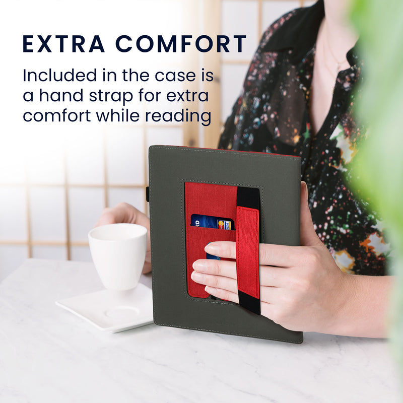 kwmobile Case Compatible with Pocketbook InkPad Eo / Bigme InkNote Color+ Case - Flip Case with Hand Strap - Faux Leather Cover