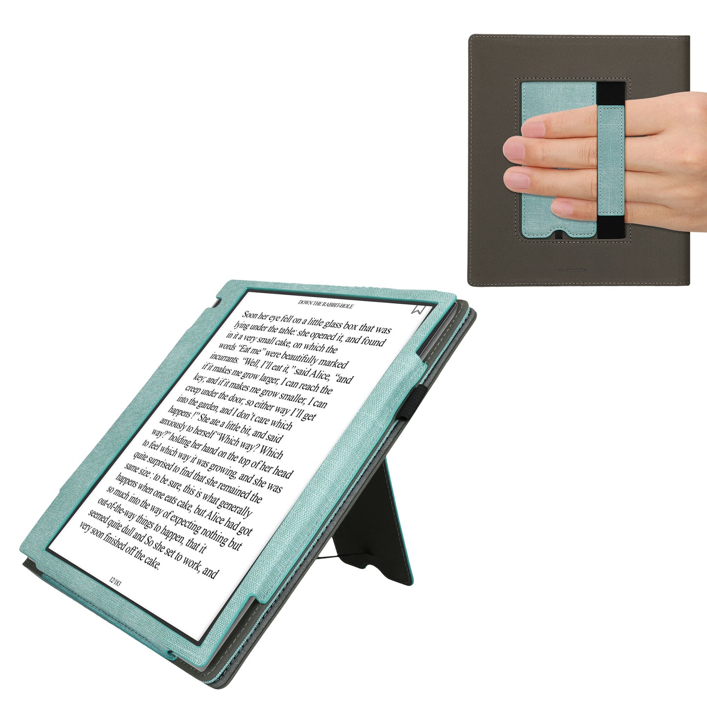kwmobile Hülle kompatibel mit Pocketbook InkPad Eo / Bigme InkNote Color+ Hülle - Flip Case mit Handschlaufe - Kunstleder Cover - Mintgrün Dunkelgrau Mintgrün  