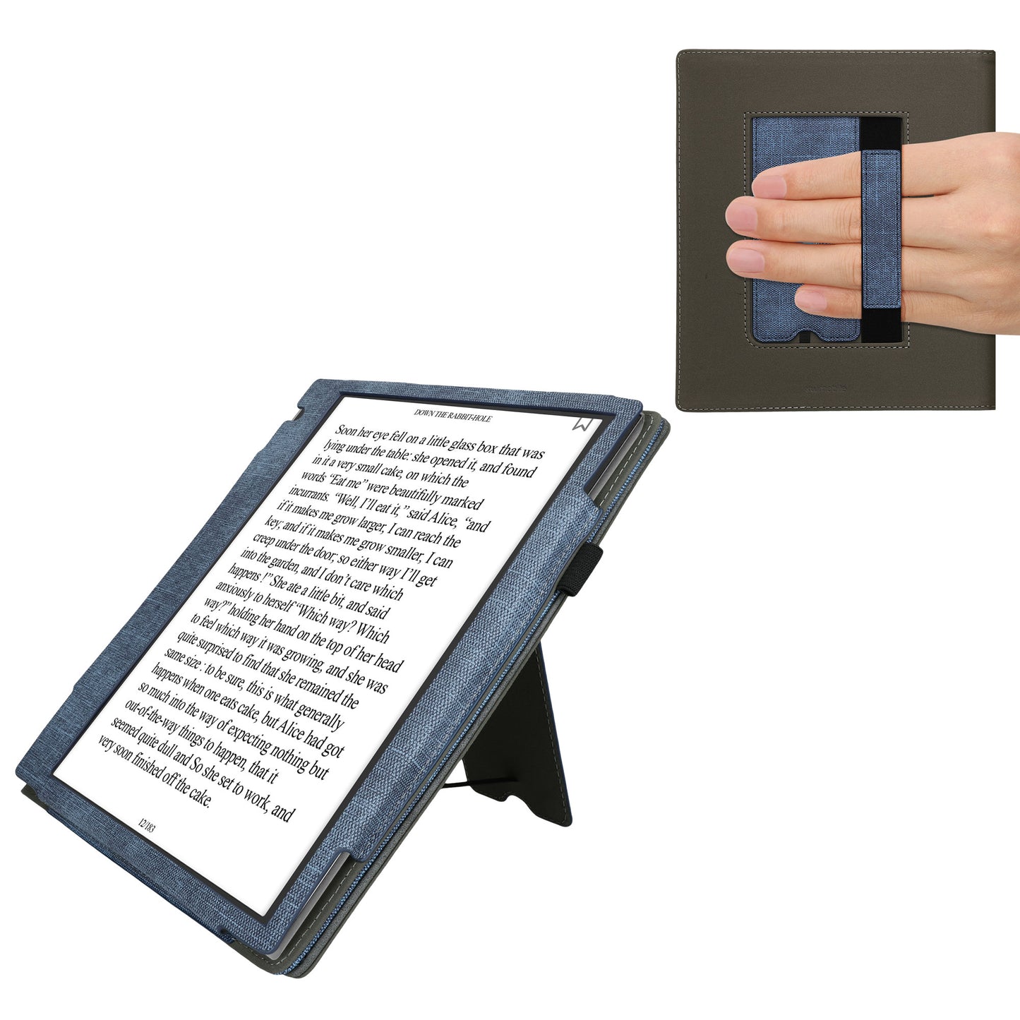 kwmobile Hülle kompatibel mit Pocketbook InkPad Eo / Bigme InkNote Color+ Hülle - Flip Case mit Handschlaufe - Kunstleder Cover - Dunkelblau Dunkelgrau Dunkelblau  