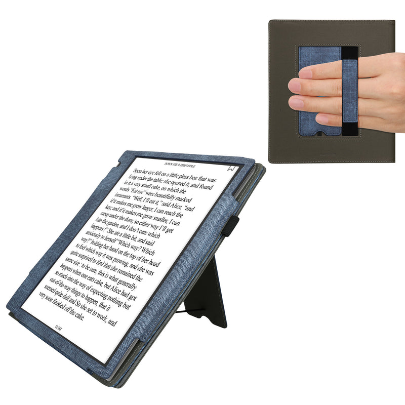 kwmobile Hülle kompatibel mit Pocketbook InkPad Eo / Bigme InkNote Color+ Hülle - Flip Case mit Handschlaufe - Kunstleder Cover - Dunkelblau Dunkelgrau Dunkelblau  