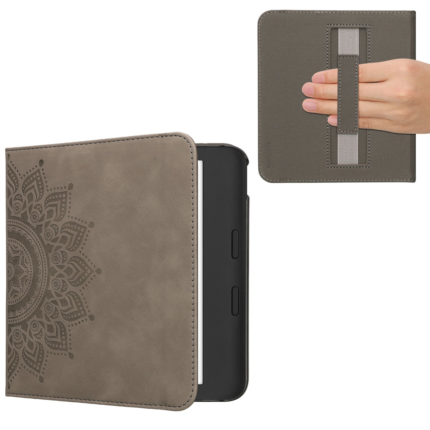 kwmobile Klapphülle kompatibel mit Kobo Kobo Libra Colour / Tolino Vision Color - Hülle aus Kunstleder für eReader - mit Handschlaufe - Aufgehende Sonne Grau Grau  [dsg02]