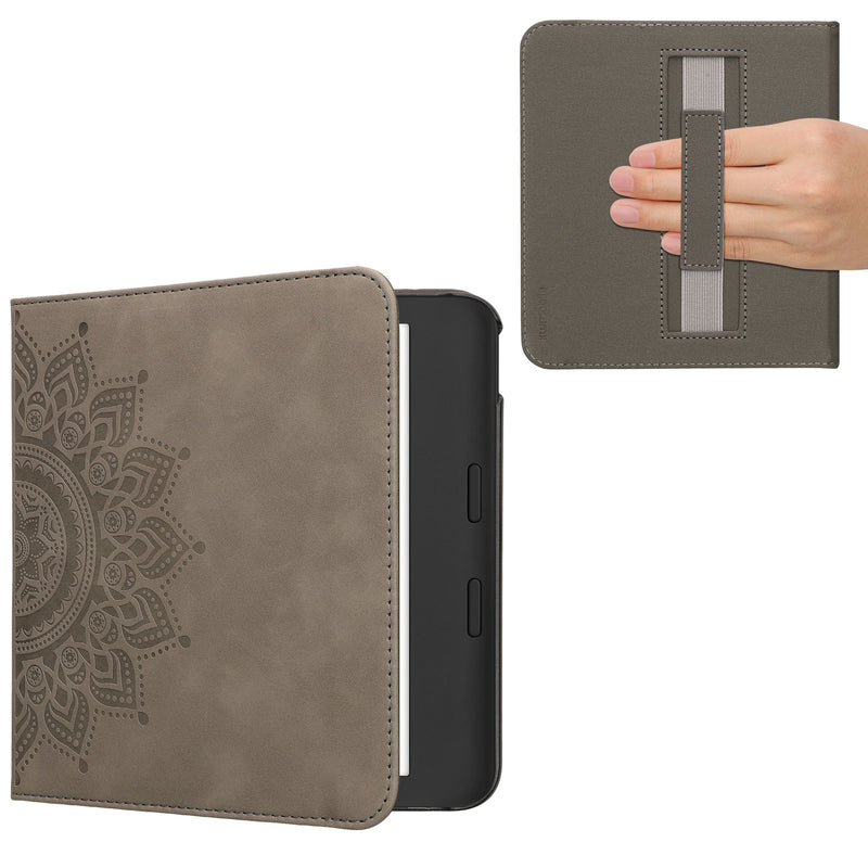 kwmobile Klapphülle kompatibel mit Kobo Kobo Libra Colour / Tolino Vision Color - Hülle aus Kunstleder für eReader - mit Handschlaufe - Aufgehende Sonne Grau Grau  [dsg02]
