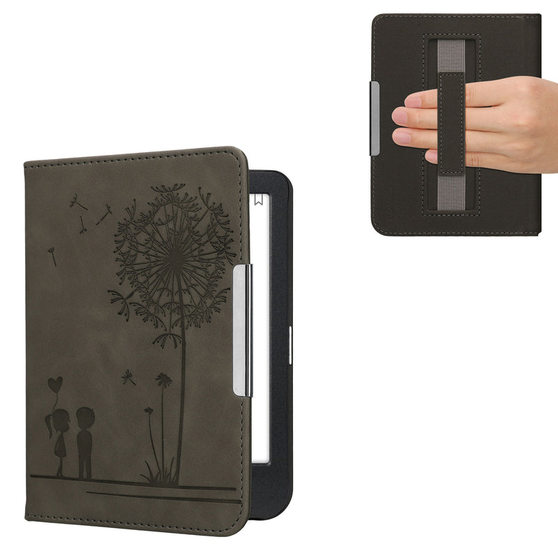 kwmobile Klapphülle kompatibel mit Kobo Clara BW / Clara Colour / Tolino Shine (5) / Shine Color - Hülle aus Kunstleder für eReader - mit Handschlaufe - Pusteblume Love Grau Grau  [dsg01]