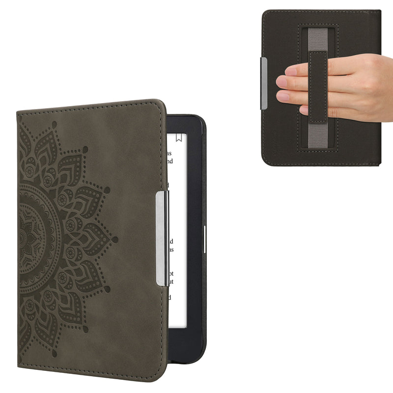 kwmobile Klapphülle kompatibel mit Kobo Clara 2E / Tolino Shine 4 - Hülle aus Kunstleder für eReader - mit Handschlaufe - Aufgehende Sonne Grau Grau  [dsg02]