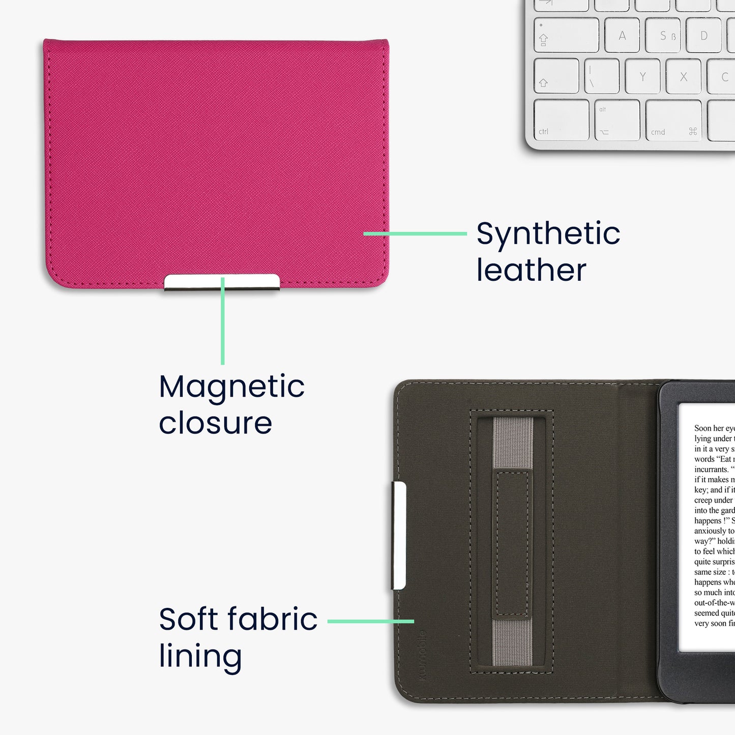 kwmobile Flip Cover compatible with Kobo Clara BW / Clara Colour / Tolino Shine (5) / Shine Color Case - Faux Leather eReader Protective Cover with Hand Strap