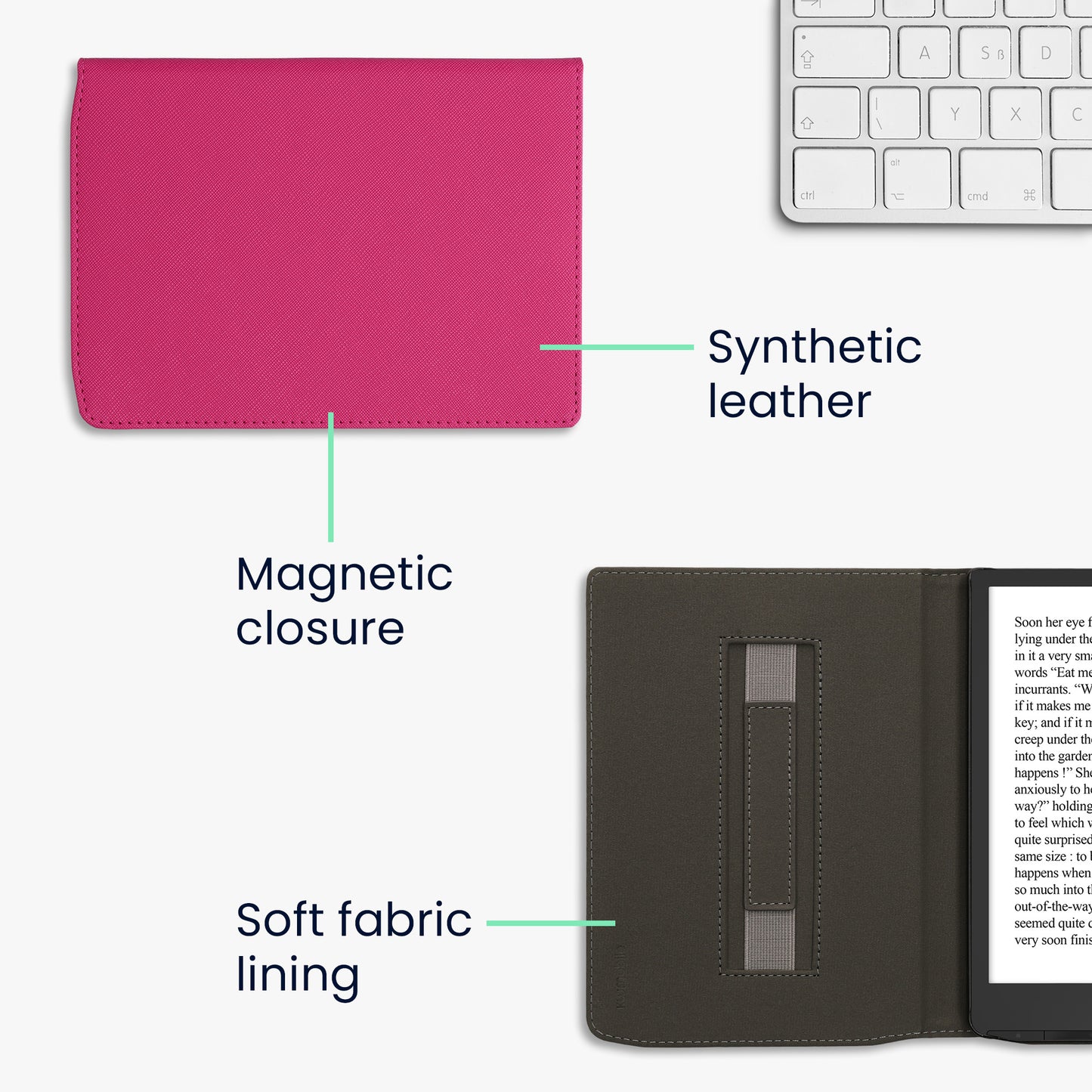 kwmobile Flip Case compatible with Pocketbook InkPad 4 / Color 3 / Color 2 / Vivlio InkPad 4 / InkPad Color 3 Case - Faux Leather eReader Protective Cover with Hand Strap