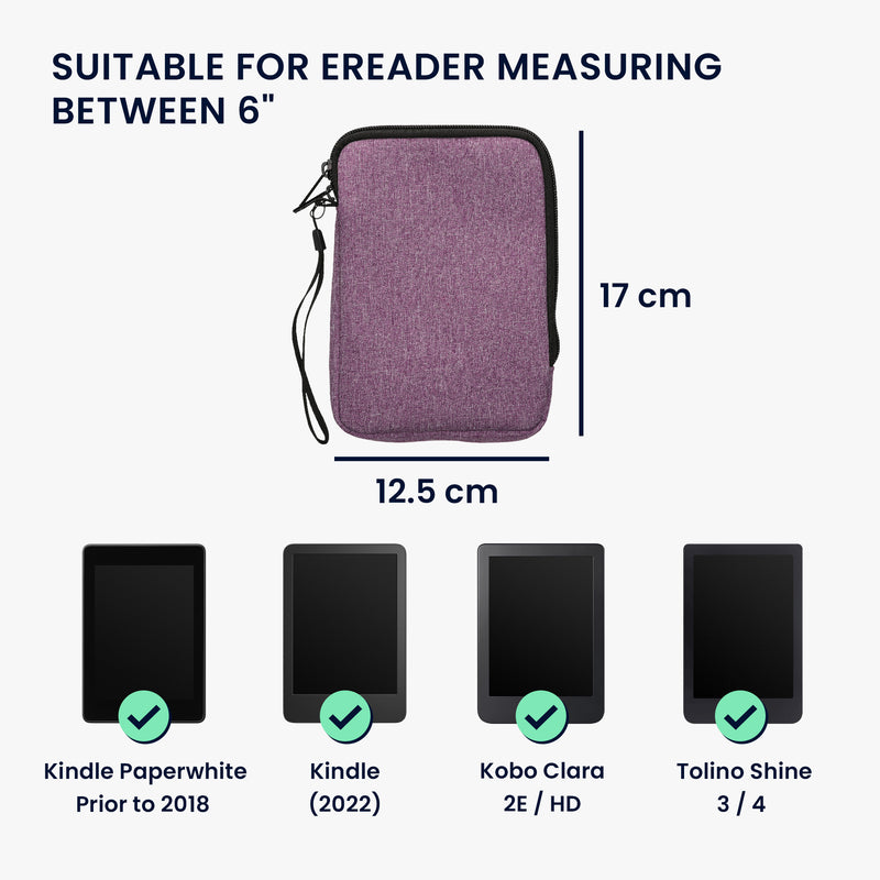 kwmobile Fabric Sleeve compatible with 6" eReader Case - for e-Reader with Zipper
