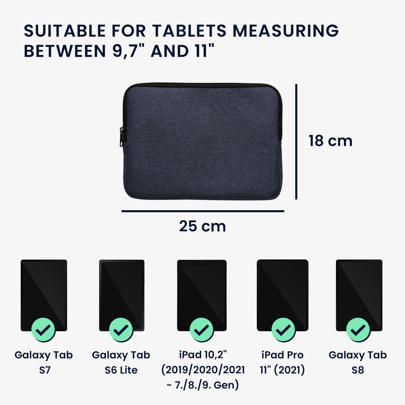 kwmobile Fabric Sleeve compatible with 9.7"-11" Tablet Case - Fabric Pouch for Tablet with Zipper